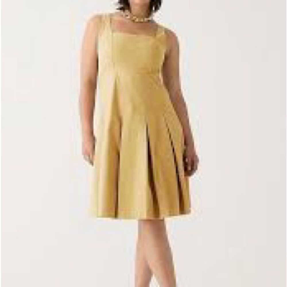 J Crew size 8‎ sleeveless square neck Pleated A-line chino dress in honey brown